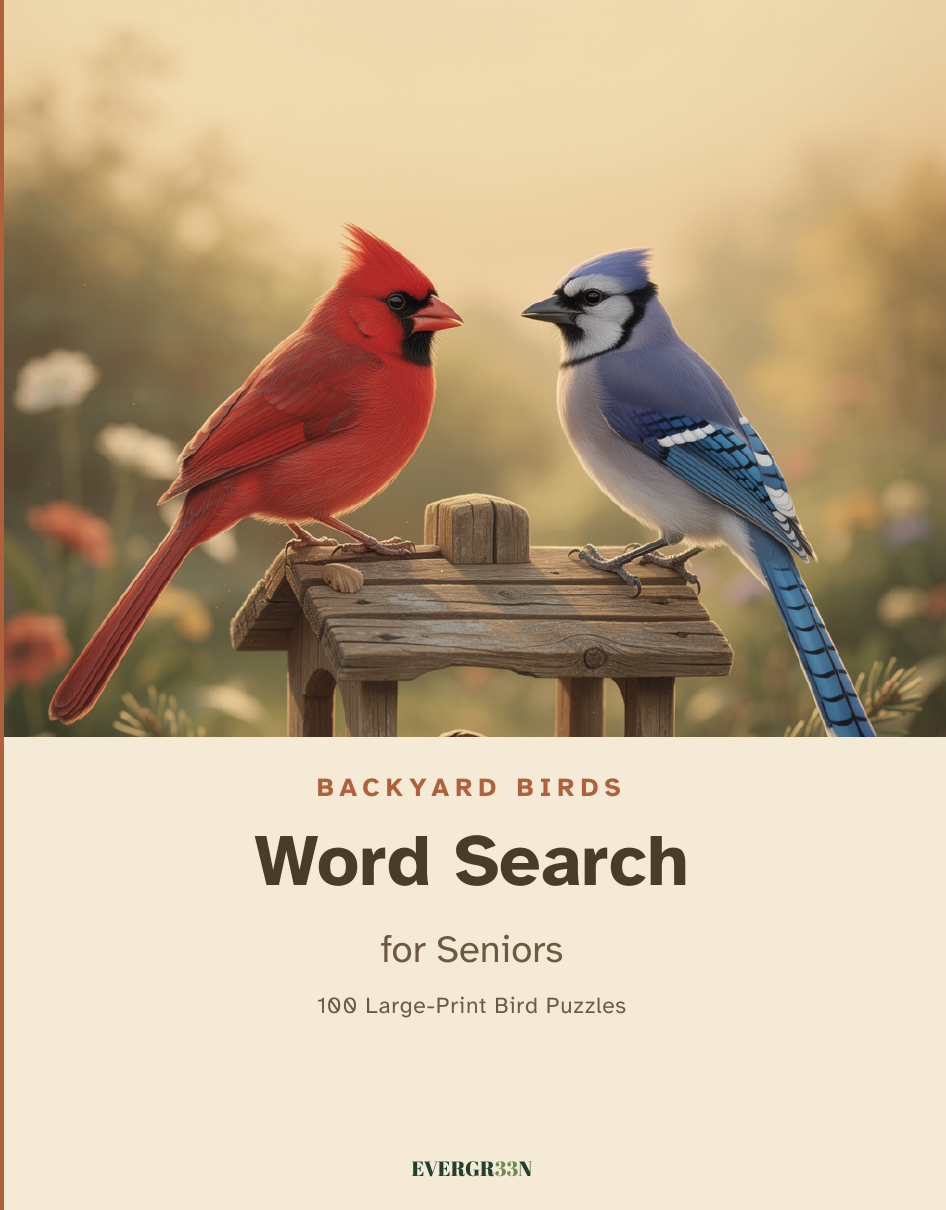 Cover — Large-Print Word Search for Seniors: Backyard Birds