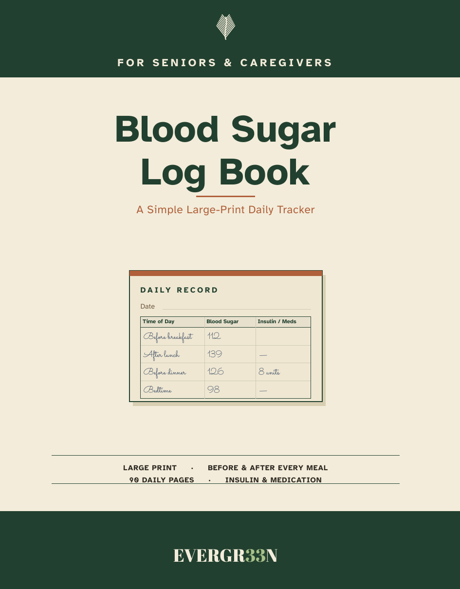 Cover — Large Print Blood Sugar Log Book for Seniors
